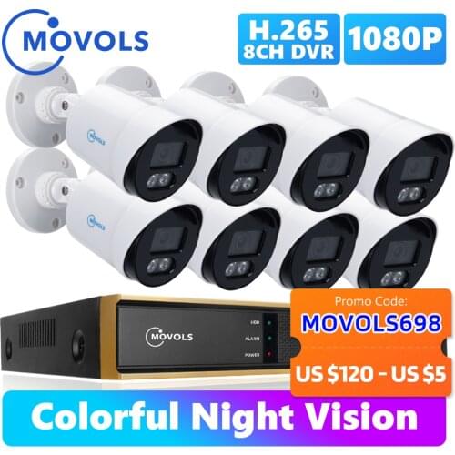Movols 1080P AI Colorful Night Vision CCTV System H.265+ Outdoor Waterproof Video Surveillance Kit 8CH DVR Security Camera Set