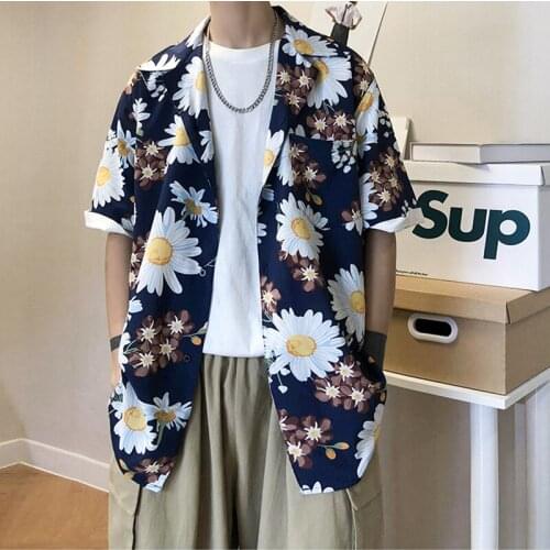 2021 Men Small sweet wind Casual short-sleeved shirts/Male loose Fashion printing High-grade shirts/Japanese couples shirts 3XL