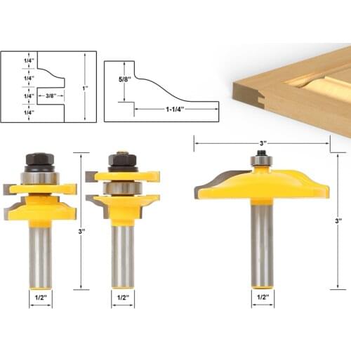3pcs/lot Bit Raised Panel Cabinet Door Router Bit Set - 1/2" Shank # 12335