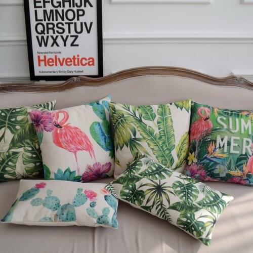 Flamingo Succulents Palm Tree Cotton Linen Pillowcase American Cushion Decorative Pillow Home Decor Sofa Throw Pillows Almofada