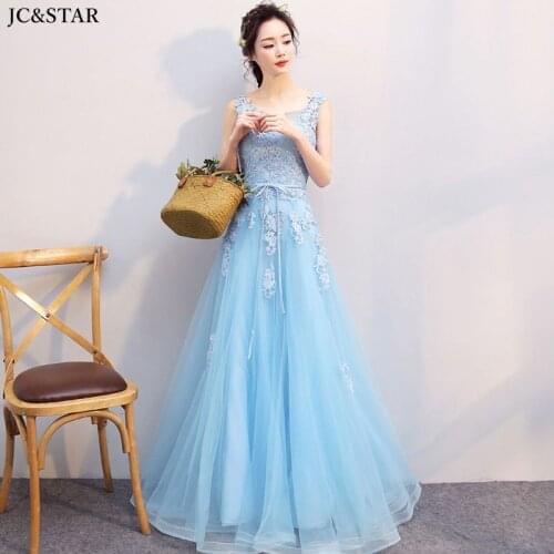 Sky blue bridesmaid dresses new tulle beaded back opening A Line wedding party dress vestido festa longo stidos de mujer custom