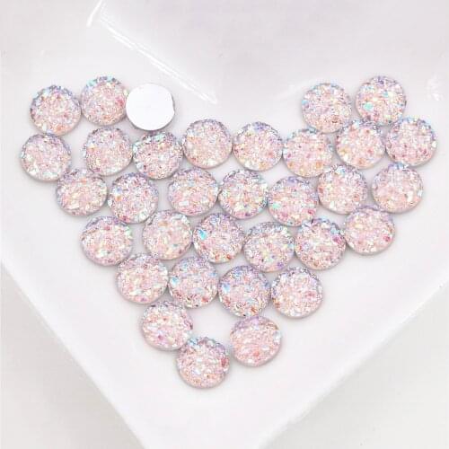 New Fashion 8mm 10mm 12mm 40pcs Pink AB Colors Natural ore Style Flat back Resin Cabochons For Bracelet Earrings accessories