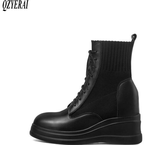 2020 New winter Japan South Korea ankle Women boots Genuine leather 8cm wedges Fashion boots increased Women shoes High help