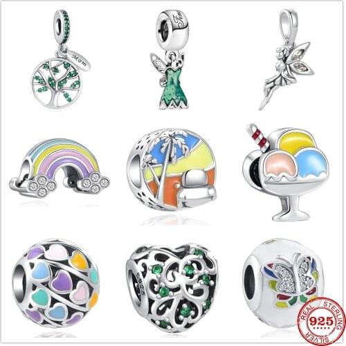 New 925 Sterling Silver life tree dress butterfly Charm DIY Fine Beads Fit Original Pandora Charms Bracelet For Women Jewelry
