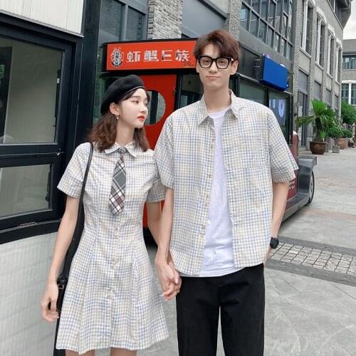 Couples wear summer 2021 new plaid shirtdress couples clothes couples clothing
