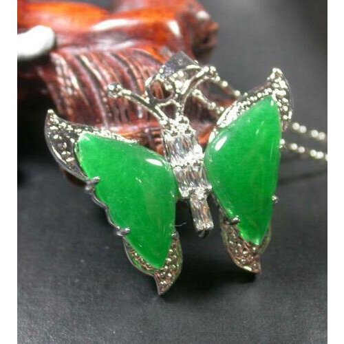 White Gold Plated Green Jade Imitation Diamond Butterfly Pendant Chain Necklace