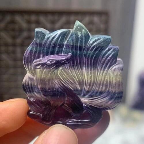 Natural colorful fluorite fox pendant, natural quartz stone, healing gem reiki ball