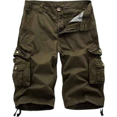 Casual Men\s Solid Color Summer Multi-Pockets Cargo Shorts Loose Fifth Pants