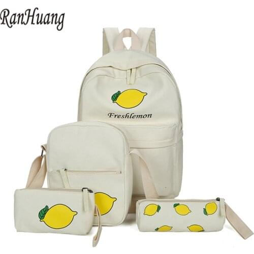 RanHuang 2017 Casual Women Canvas Backpack Fruit Printing Backpack Preppy Style School Bags For Teenage Girls Candy Color Bags
