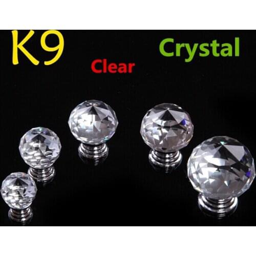 40mm Clear Crystal Kitchen Cabinet knobs Crystal Drawer Knobs silver Zinc Alloy Dresser Wardrobe Handles Pulls Knobs