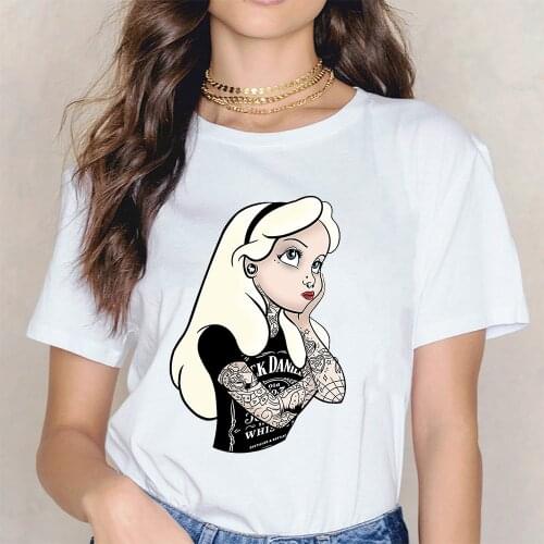 New Alice In Wonderland T Shirt Women Cartoons Tops Princess Print Casual O-neck Short Sleeve Gothic T-shirt Harajuku Femme Tees