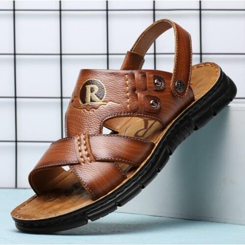 Summer Men Shoes Genuine Leather Sandals Slippers Classic Soft Sandals Men Roman Comfortable Walking Footwear Male Beach Shoes