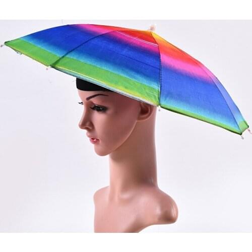 50pcs Rainbow Color Umbrella Hat Adult Children Outdoor Foldable Rain Sun Umbrella Cap for Golf Fishing Camping Hiking W9994
