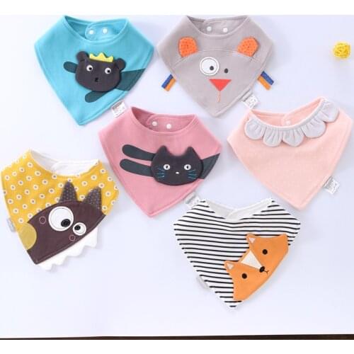 Newborn Baby Bibs 3D Cartoon Cat Fox Cute Drooling Saliva Towel Cotton Double-layer Snap Triangle Scarf Baby Burp Cloths