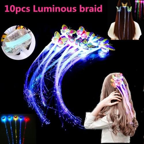 Led Colorful Luminous Braid Optical Fiber Braid Children Gift Hairpin Bar Prom Festival Supplies Light Hair Wig Decoration Props