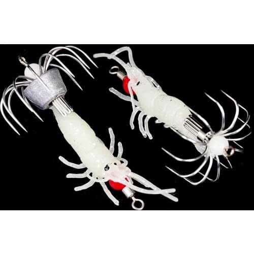 1 Pc Luminous Squid Jigs 13cm 20g White Glow Wood Shrimp with Octopus Squid Jig Hooks Cuttlefish Fishing Lure