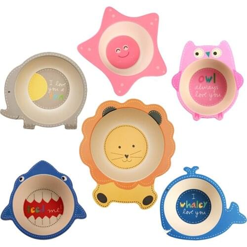 Baby Kids Natural Bamboo Fiber Bowls Animal Dishes Baby Feeding Tableware Children Infant Toddler Portable Plates Feeding Bowl