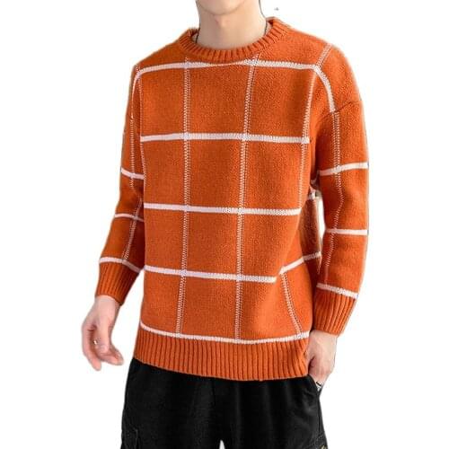 2021 Spring Plaid Casual Sweater Men Slim Fit Knitted Pullover Men Fashion Brand Black Mens Sweaters Warm M-3XL