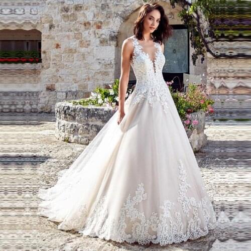 Vestido de Noiva Elegant A Line Wedding Dress Sleeveless Bridal Gowns Full Lace Appliques Custom Made Bride Dresses