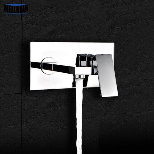 High quality wall mounted basin faucet brass chrome plated square single handle kitchen sink mixer with embedded box easy mount