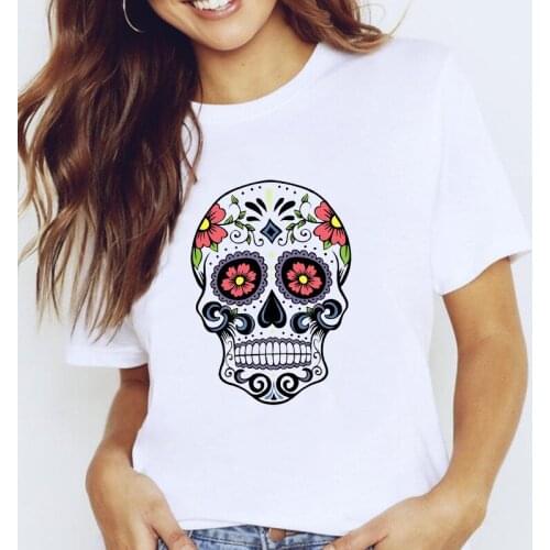 Women Graphic Flower Skull Funny 2021 Printing Casual Spring 90s Summer Lady Clothes Tops Tees Print Female Tshirt T-Shirt