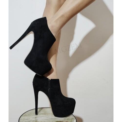DOBANER Women Ankle Boots Faux Suede Black Platform Stiletto High Heels Booties Botas Ladies Shoes Woman Plus Size 43 44 46 52
