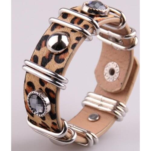 Free Shipping Hot Sell real Leather black & leopard rhinestone Wrap Bracelets for Women 3 color available