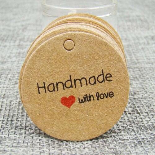 1.18*1.18inch round custom made tag kraft color customer logo made handmade with love tag 1000pcs free shipping by express