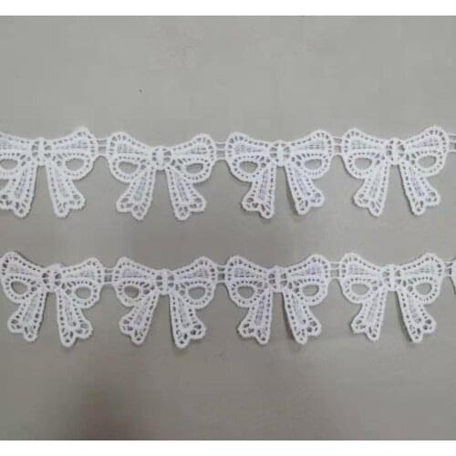 1Yards Embroidery Bow Lace Fabric 4cm Trim Guipure White Lace Ribbon Crafts Sewing Trimmings For Dress Decoration crafting VG26