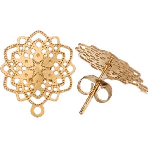 10pcs/lot Stainless Steel Geometric Openwork Flower BOHO Earring Hooks Base Connectors for DIY Earrings Jewelry Making Supplies