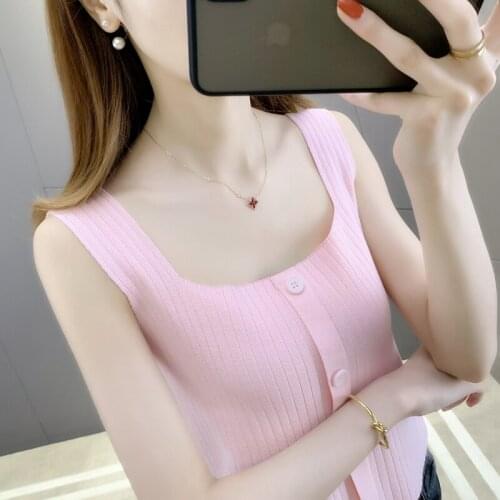 19922 (3 rooms, 3 rows, No. 6) real shot suspender button solid color vertical bar knitted vest 24