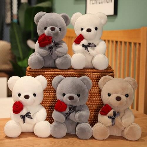 25/35/45cm Valentines Day Gift Lovely Hug Roses Teddy Bear Toy Soft Animal Plush Dolls Nice Birthday Gift For Girls Baby Dolls
