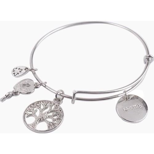 5PCS New Silver Color Tone Karma Expandable Bangle Bracelet #91136