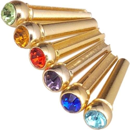 6 Pcs Metal Brass Bridge Pins for Acoustic Guitar accessories with Crystal Glass Dot Decor guitar parts