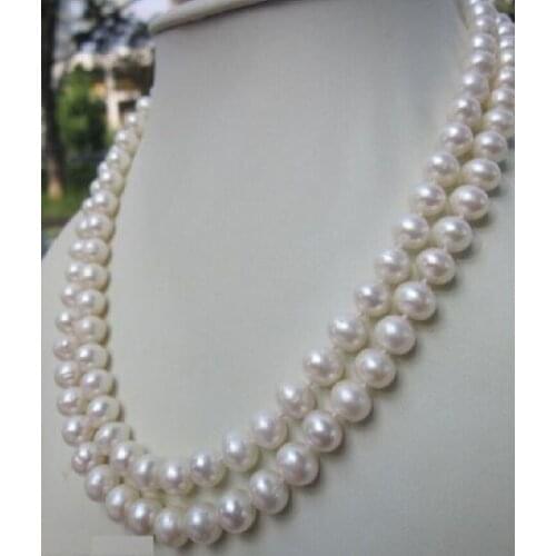 9-10MM ROUND SOUTH SEA GENUINE WHITE NATURAL PEARL NECKLACE 32" 14K YELLOW CLAS