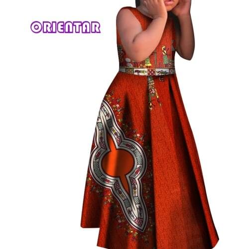 African Children Dress African Wax Print Dashiki Kids Girl Sleeveless Ball Gown Fashion African Princess Long Dress WYT452