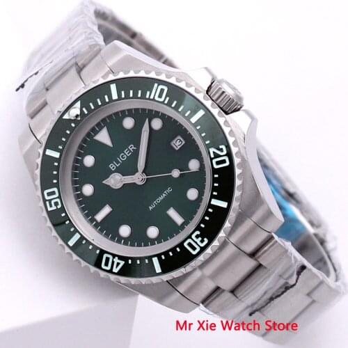 Bliger 43mm Automatic Mechanical Mens Watch Business Luxury Brand Ceramic Bezel Day Date Sapphire Glass Luminous Wristwatch Men