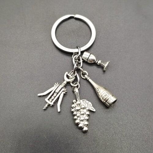 Grapes alloy grape wine bottle-shaped keychain glass opener wine grape bar cocktail European and American jewelry