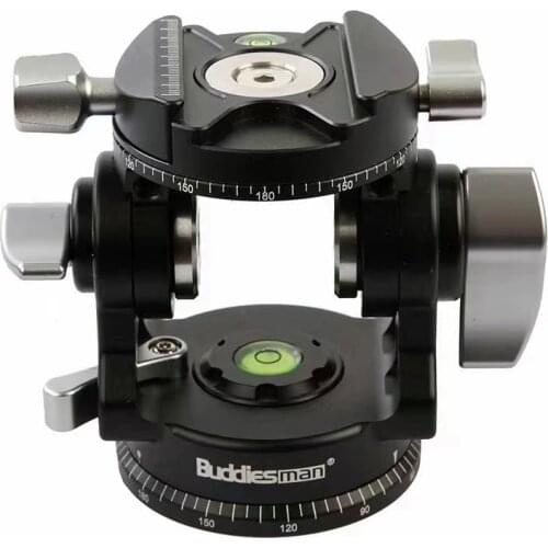 Buddiesman VH-3IV Two-Way Dual Panoramic Tripod Head Low Profile Camera Telephoto Lens Bird Watching Arca Type Quick Lock Clamp