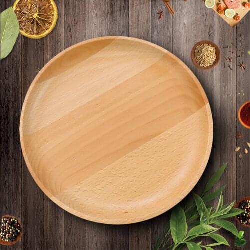 Beech Round Plate Japanese Style Wooden Plate Fruit Snacks Tray Table Decor Household Pizza Nut Plate Restaurant Kitchen Utensil