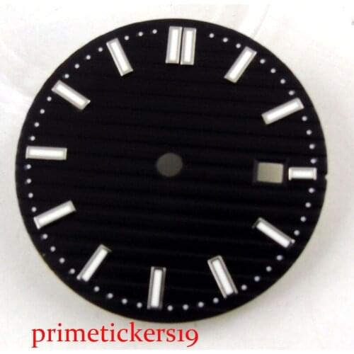 31.7mm black watch dial date window fit 2836 mingzhu 2813 4813 movement