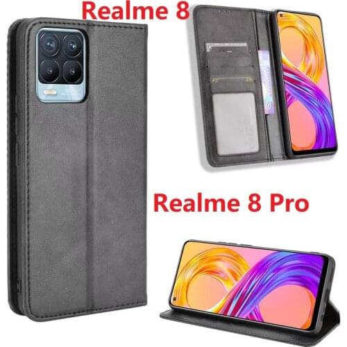 Wallet PU Leather For Realme 8 Pro Case Magnetic Protective Book Stand Card Cover