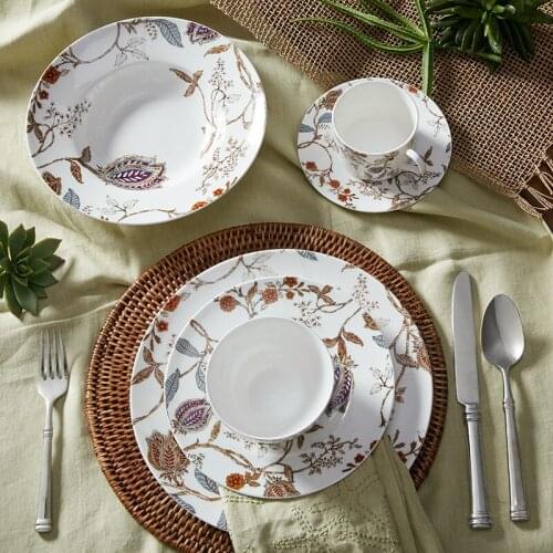 Home Korean flower bone china tableware set American plate soup plate coffee cup plate small bowl