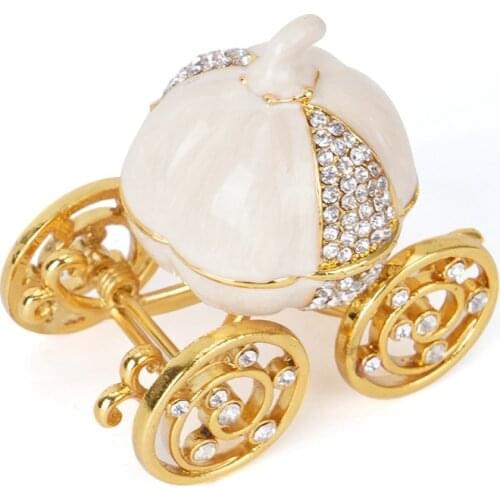 Hand Painted Enameled Pumpkin Carriage Decorative Hinged Jewelry Trinket Box Unique Gift for Family