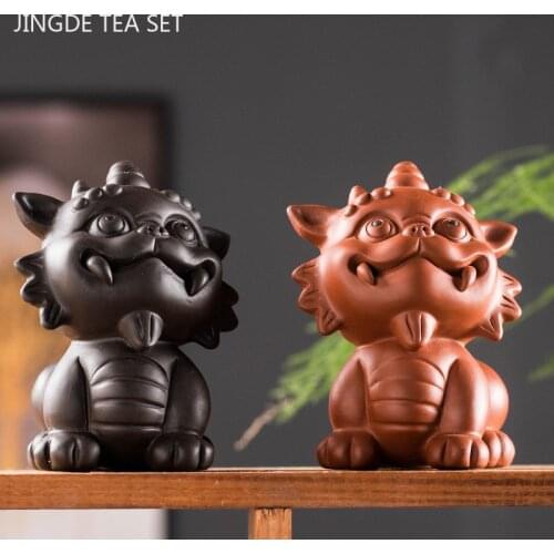 Handmade Purple Clay Tea Pet Lucky Fortune Animal Statue Tea Figurine Ornaments Home Tea Set Decoration Accessories Crafts
