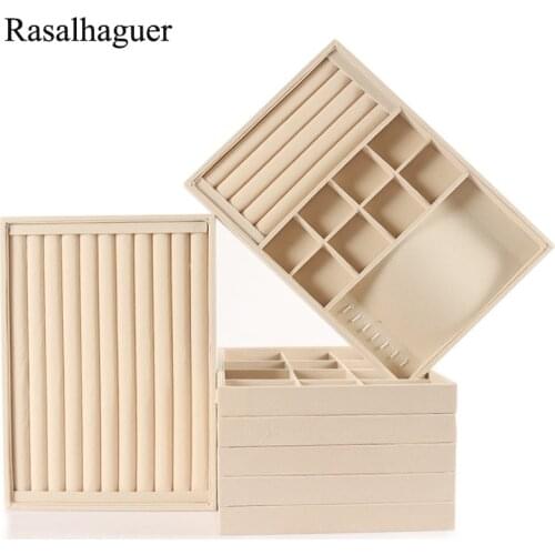 Necklaces Rings Earrings Pendants Stand For Women Beige Velvet Jewelry Case Series Jewellery Organizer Storage Box Watch Holder