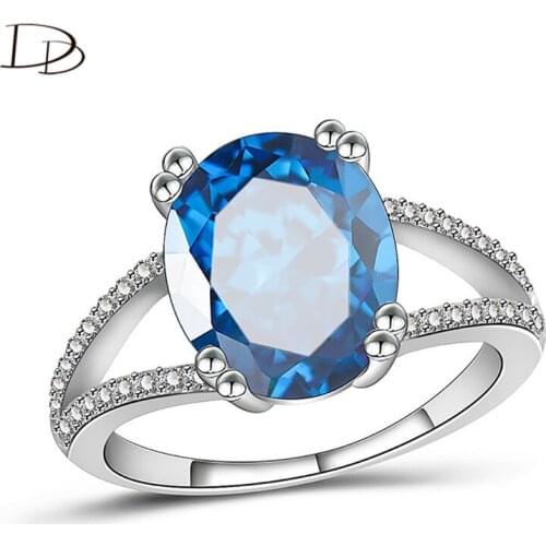 DODO 12X10Mm Oval Pink/Blue Stone Rings For Women Elegant Austrian Crystal Banquet Jewelry White Gold Color Fashion Anel Dm108