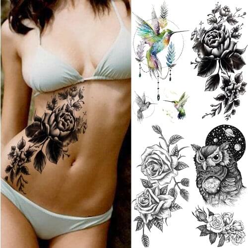Creative Flower Temporary Tattoo Sticker Waterproof Owl Planets Tatoo Realistic Fake Jewelry Hummingbird Tatoo For Women Holiday