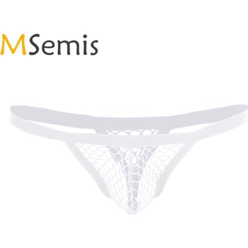 Swimwear Men Swimsuit T-Back Thongs Bikini Briefs Low Rise Underwear See Through Fishnet Bulge Pouch Swimming Suit