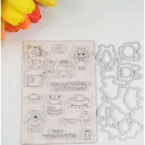 Little monster birthday Transparent clear stamp/coordinating die for DIY Scrapbooking/Card Making/Kids Fun Decoration Supplies